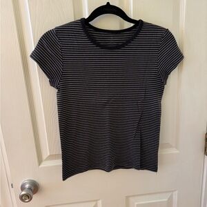 Brandy Melville Black and Gray Striped Short Sleeve Top